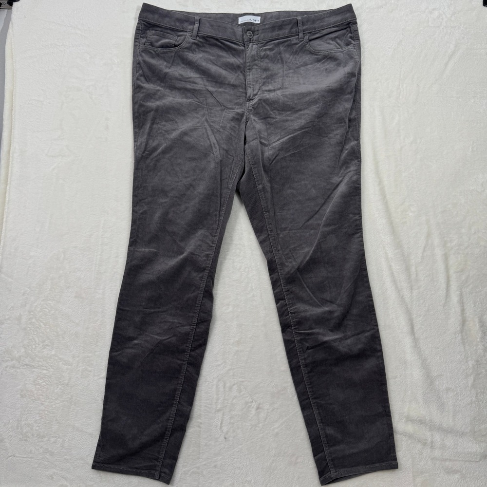 LOFT Pants Womens 18 Gray Curvy Skinny Corduroy Fine Wale Stretch Mid Rise Solid